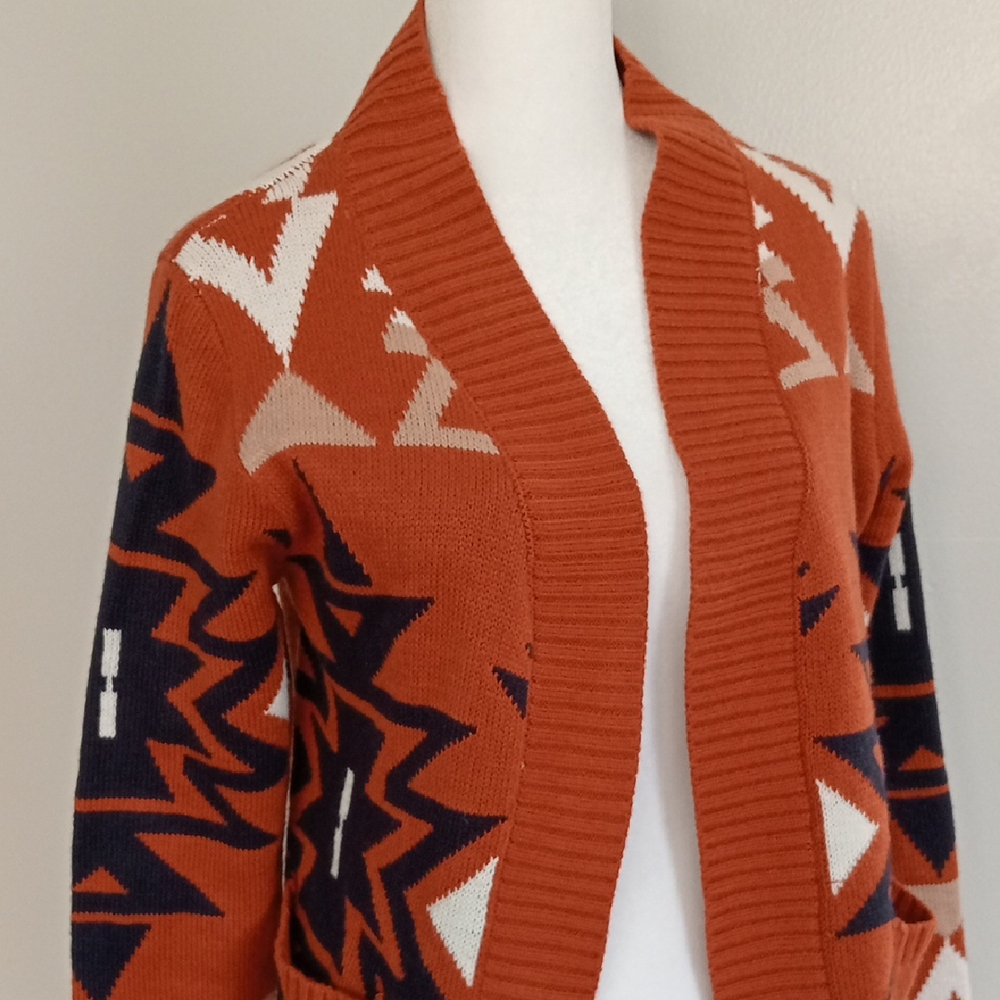 Cato Geometric Patterned Rust Cardigan - image 2